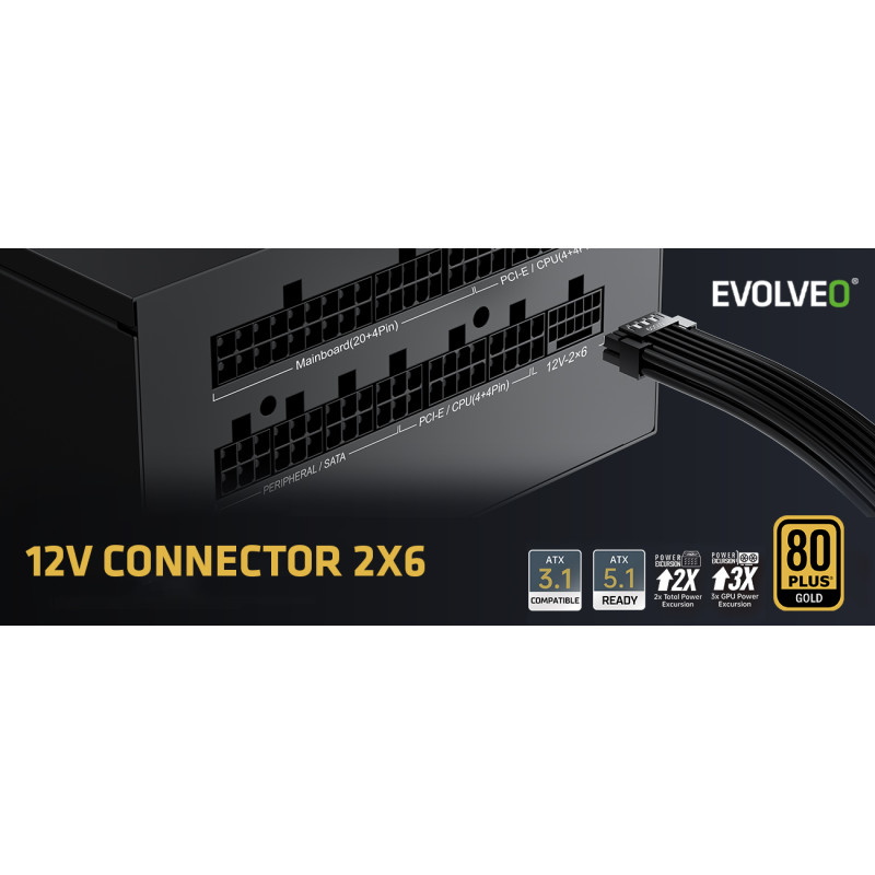 EVOLVEO G650, 650W/ ATX 3.1/ 80+ GOLD/ Modular
