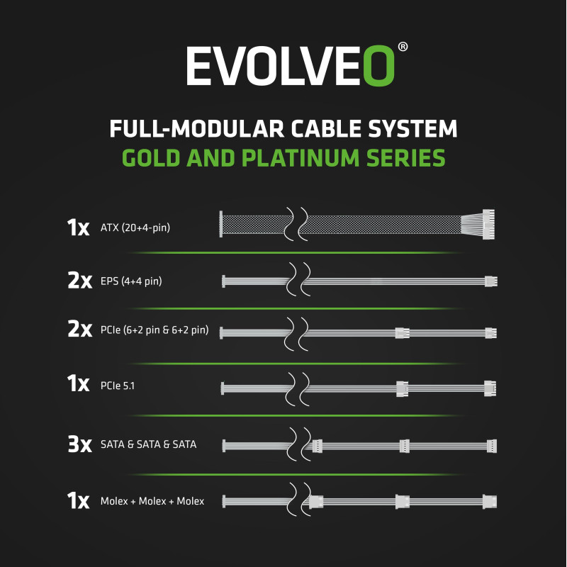 EVOLVEO G650, 650W/ ATX 3.1/ 80+ GOLD/ Modular