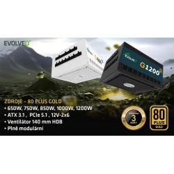EVOLVEO G650, zdroj 650W, ATX3.1, 14cm, aPFC, 80 + GOLD, 3YRW