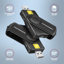 AXAGON CRE-SMP2A, USB-A + USB-C PocketReader 4-slot čítačka Smart card (eObčanka) + SD/microSD/SIM
