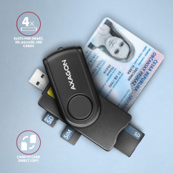 AXAGON CRE-SMP2A, USB-A + USB-C PocketReader 4-slot čítačka Smart card (eObčanka) + SD/microSD/SIM