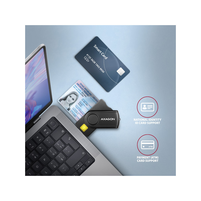 AXAGON CRE-SMP2A, USB-A + USB-C PocketReader 4-slot čítačka Smart card (eObčanka) + SD/microSD/SIM