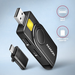 AXAGON CRE-SMP2A, USB-A + USB-C PocketReader 4-slot čítačka Smart card (eObčanka) + SD/microSD/SIM