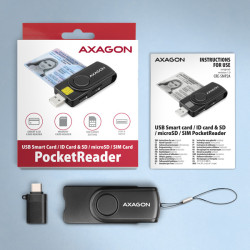 AXAGON CRE-SMP2A, USB-A + USB-C PocketReader 4-slot čítačka Smart card (eObčanka) + SD/microSD/SIM