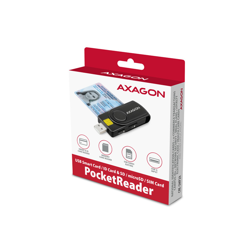 AXAGON CRE-SMP2A, USB-A + USB-C PocketReader 4-slot čítačka Smart card (eObčanka) + SD/microSD/SIM