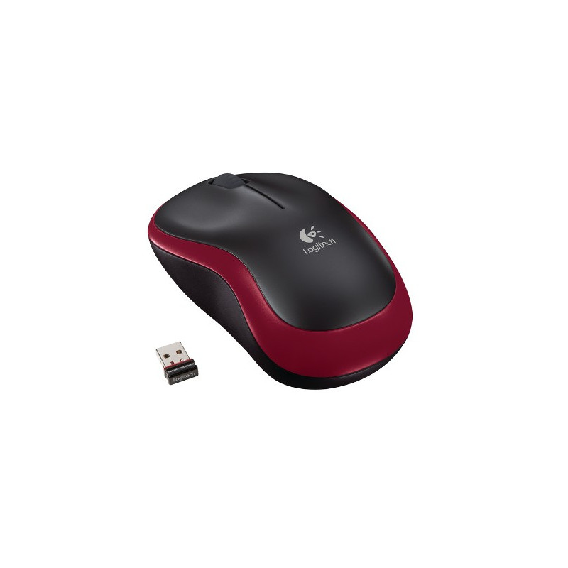 Logitech M185 nano/Kancelárska/Optická/1 000 DPI/Bezdrôtová USB/Červená