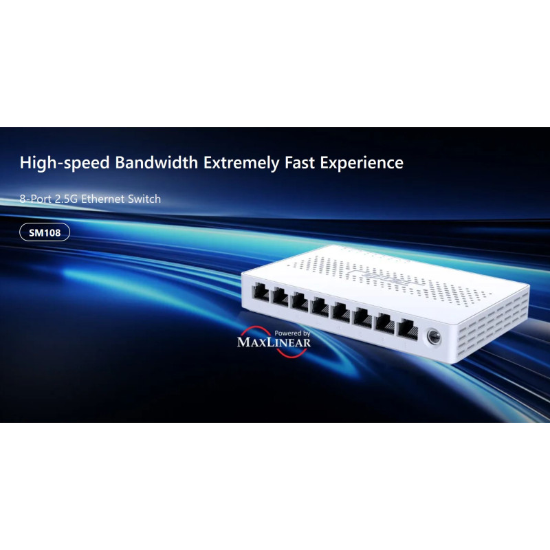 Tenda SM108 - 8x Multi-Gigabit 2.5G Ethernet Switch, 100/1000/2500 Mb/s, 40Gb/s, fanless