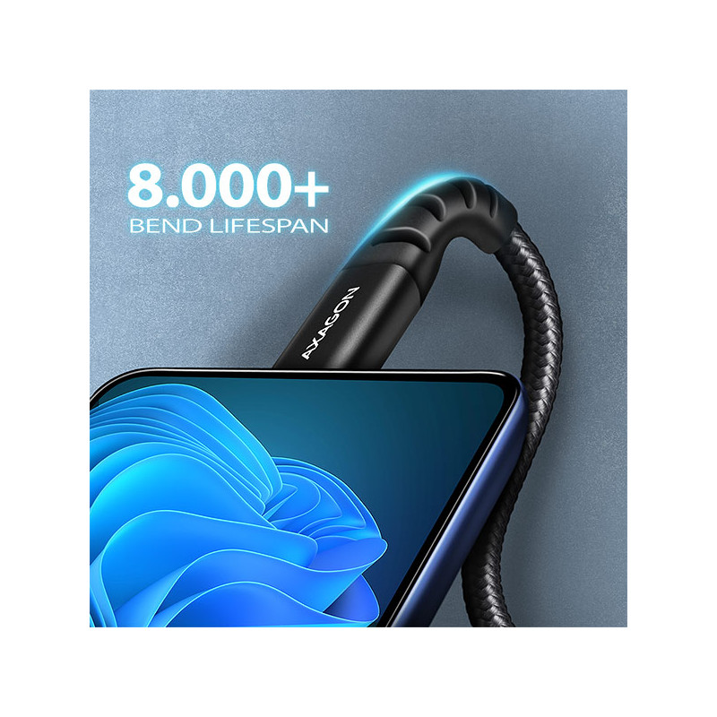 AXAGON BUCM-AM10AB, HQ kábel USB-C -- USB-A, 1m, USB 2.0, 3A, ALU, oplet, čierny