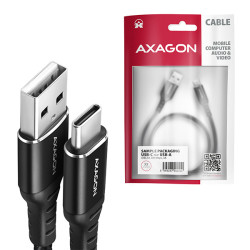 AXAGON BUCM-AM10AB, HQ kábel USB-C -- USB-A, 1m, USB 2.0, 3A, ALU, oplet, čierny