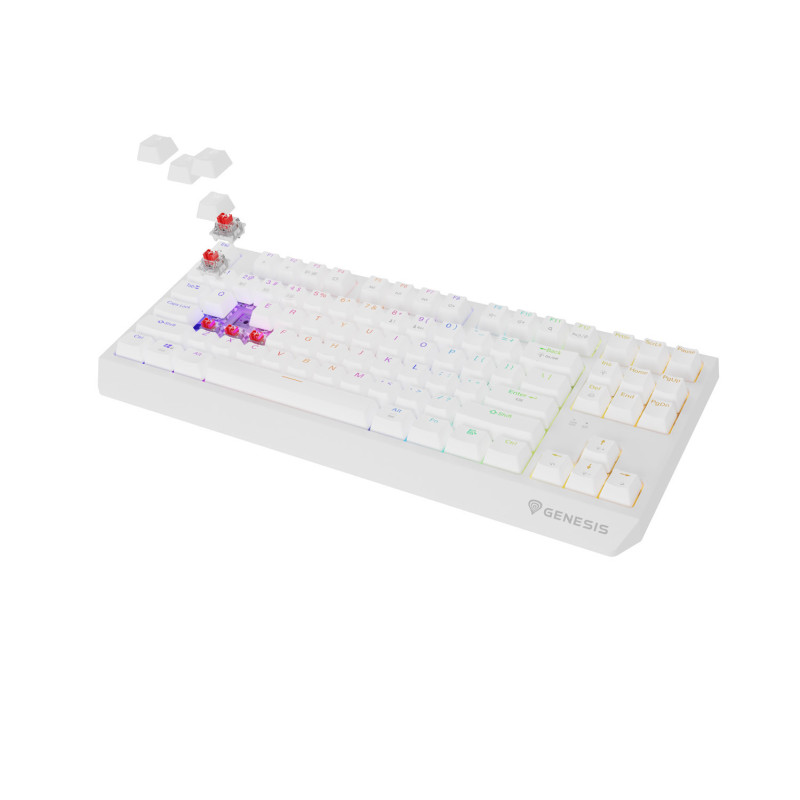 GENESIS herná klávesnica THOR 230/TKL/RGB/Outemu Red/Bezdrôtová USB + Bluetooth/US layout/Biela