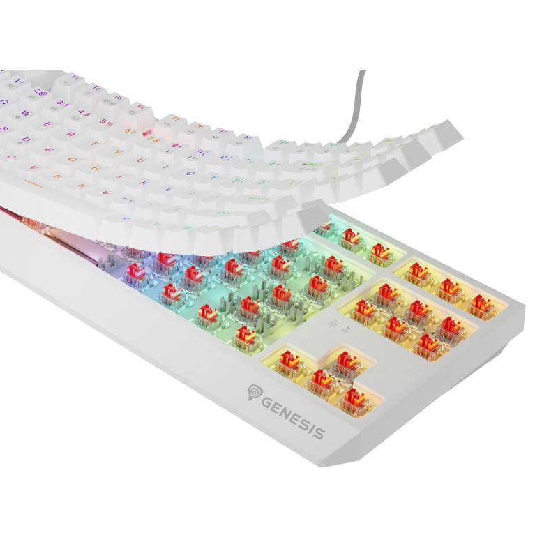 GENESIS herná klávesnica THOR 230/TKL/RGB/Outemu Red/Bezdrôtová USB + Bluetooth/US layout/Biela