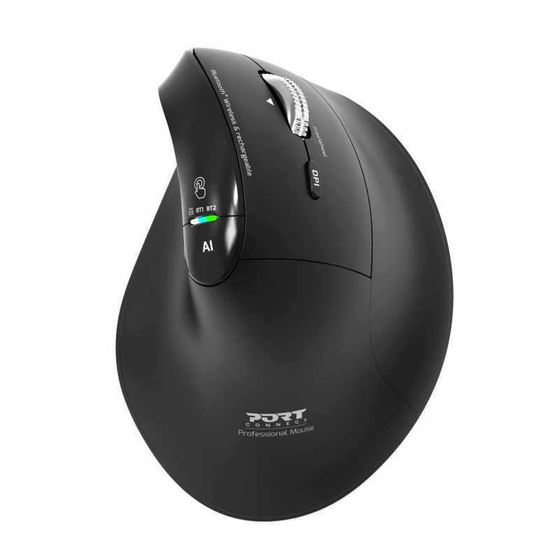 NONAME - PORT CONNECT ERGO AUDITOR/Vertikálna/Optická/Pre pravákov/4 800 DPI/USB+BT/Čierna