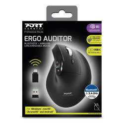 NONAME - PORT CONNECT ERGO AUDITOR/Vertikálna/Optická/Pre pravákov/4 800 DPI/USB+BT/Čierna