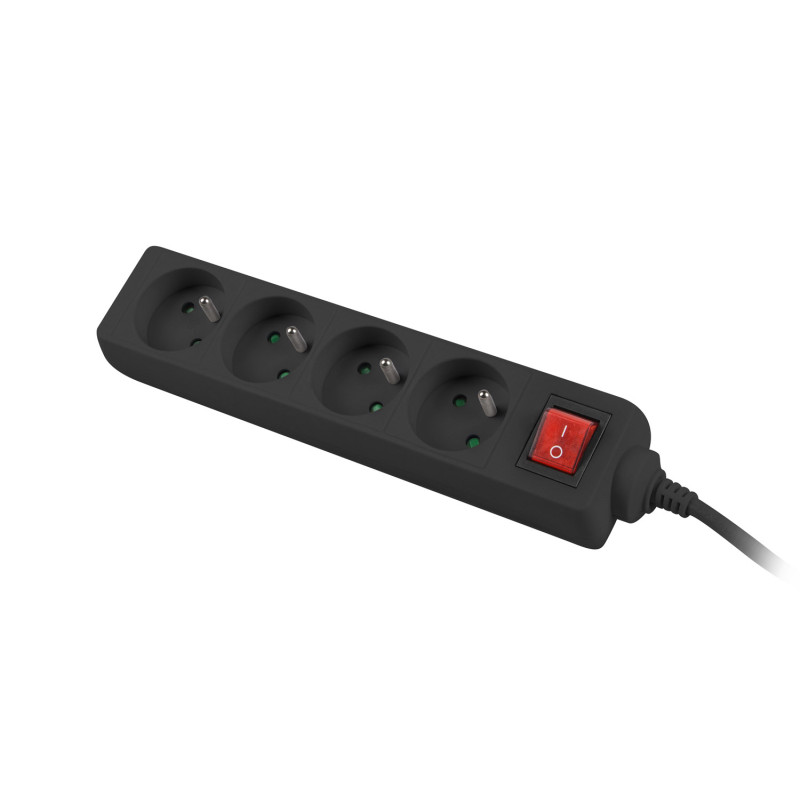 NATEC - Predlžovací kábel Lanberg PS1, 4 zásuvky, 1,5 m, vypínač, čierna