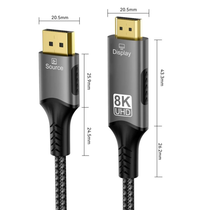PremiumCord DP 1.4 na HDMI 2.1 kábel, 2m