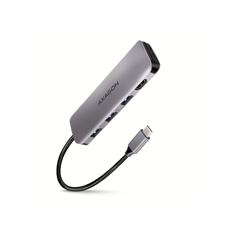 AXAGON HMC-HCR3A, USB 3.2 Gen 1 hub, porty 3x USB-A, HDMI 4k/30Hz, SD/microSD, kábel USB-C 20cm