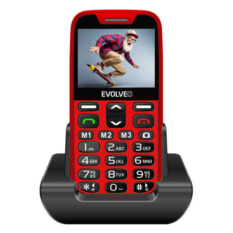 EVOLVEO EasyPhone XR, mobilný telefón pre seniorov s nabíjacím stojanom, červená