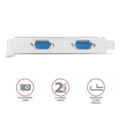 AXAGON PCEA-S2N, PCIe radič - 2x sériový port (RS232) 250 kbps, vr. LP