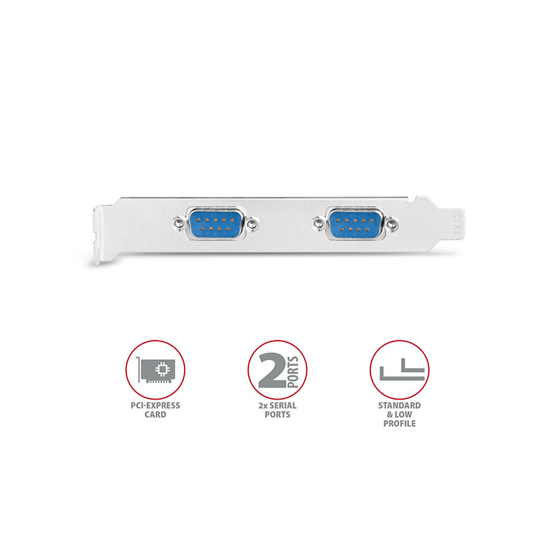 AXAGON PCEA-S2N, PCIe radič - 2x sériový port (RS232) 250 kbps, vr. LP