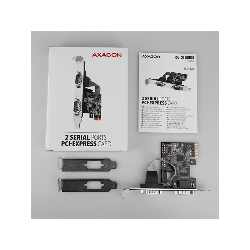 AXAGON PCEA-S2N, PCIe radič - 2x sériový port (RS232) 250 kbps, vr. LP