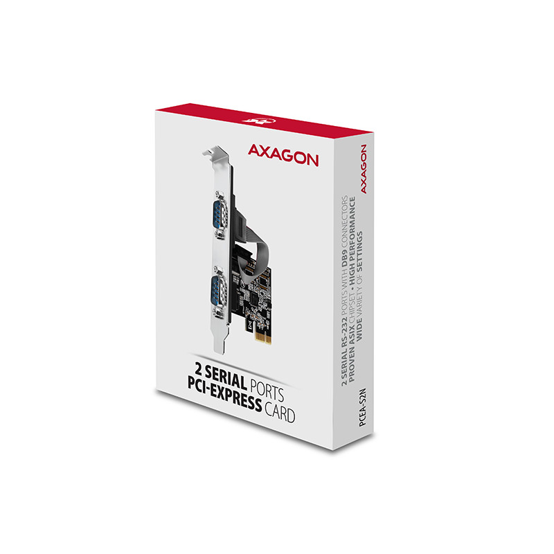 AXAGON PCEA-S2N, PCIe radič - 2x sériový port (RS232) 250 kbps, vr. LP