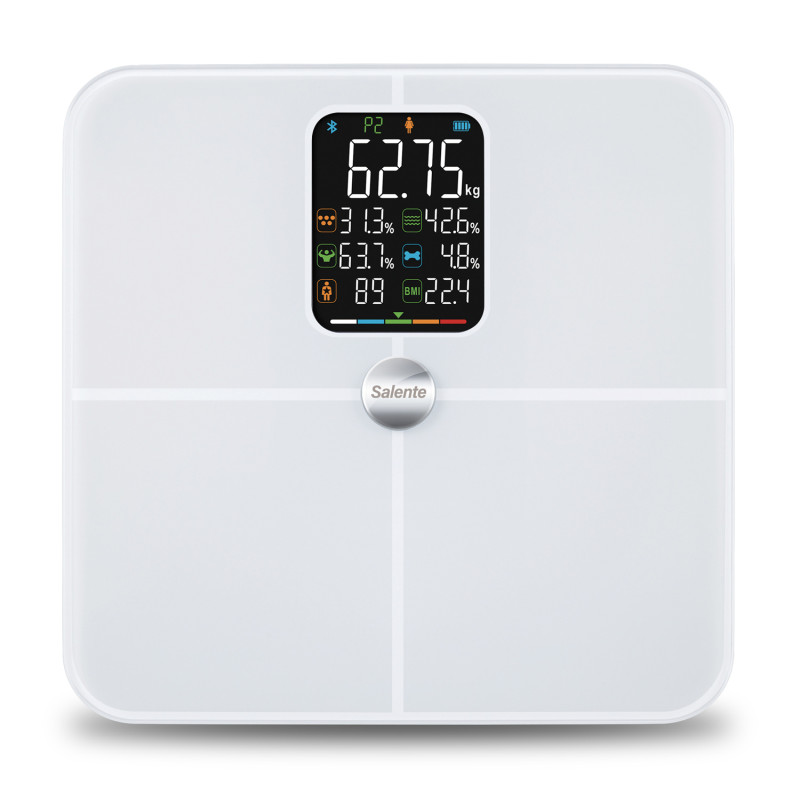 Salente BodyFit, múdra osobná diagnostická fitness váha, Bluetooth, biela