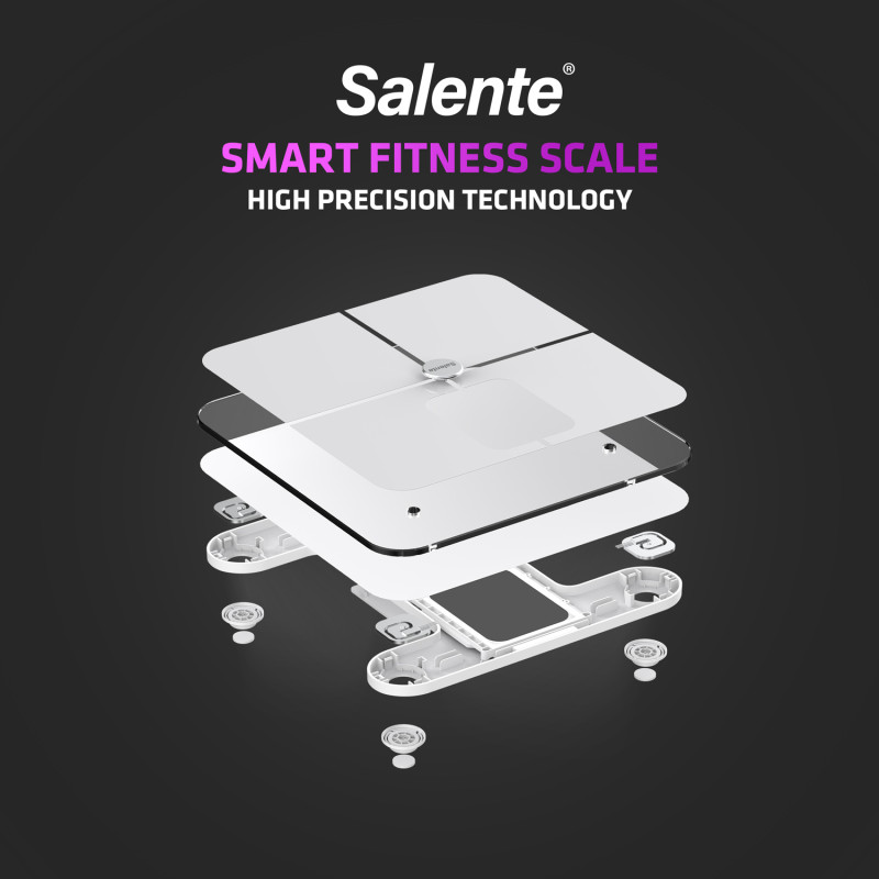 Salente BodyFit, múdra osobná diagnostická fitness váha, Bluetooth, biela