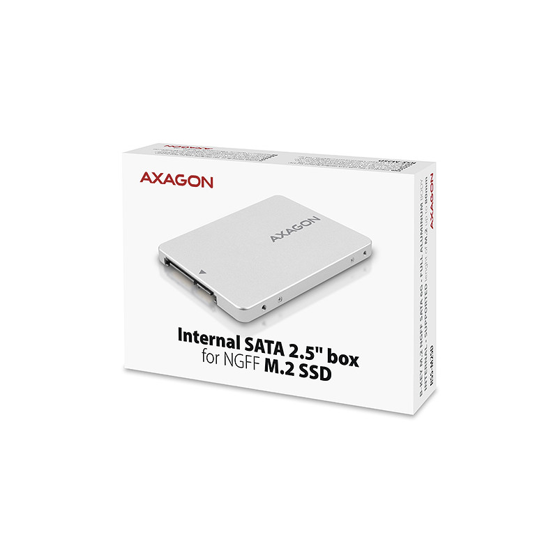 AXAGON RSS-M2SD, SATA - M.2 SATA SSD, interný 2.5'' ALU box, strieborný