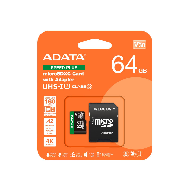 Adata Speed Plus/Micro SD/64GB/UHS-I U3/Class 10/+ Adaptér