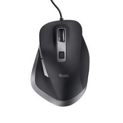 TRUST Fyda/Ergonomická/Optická/Pre pravákov/5 000 DPI/Drôtová USB/Čierna-strieborná
