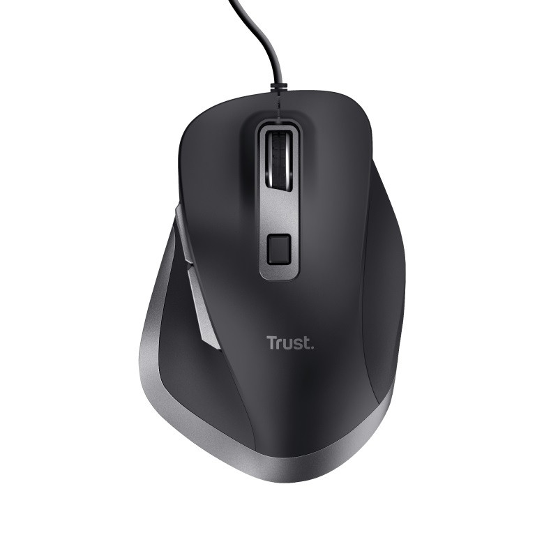 TRUST Fyda/Ergonomická/Optická/Pre pravákov/5 000 DPI/Drôtová USB/Čierna-strieborná