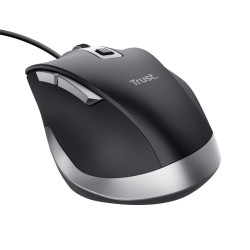 TRUST Fyda/Ergonomická/Optická/Pre pravákov/5 000 DPI/Drôtová USB/Čierna-strieborná