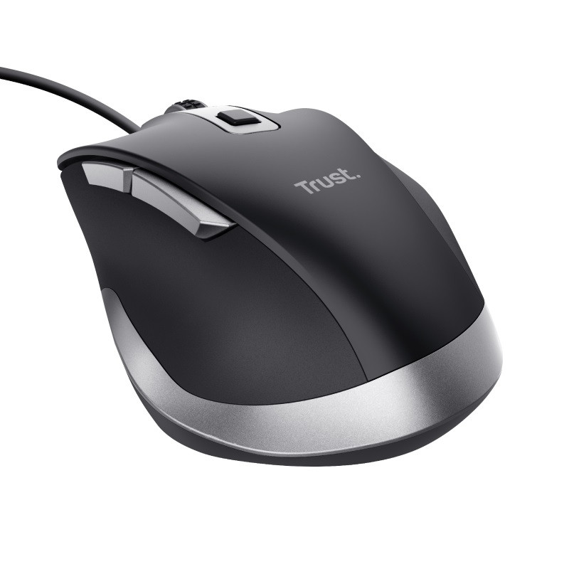 TRUST Fyda/Ergonomická/Optická/Pre pravákov/5 000 DPI/Drôtová USB/Čierna-strieborná