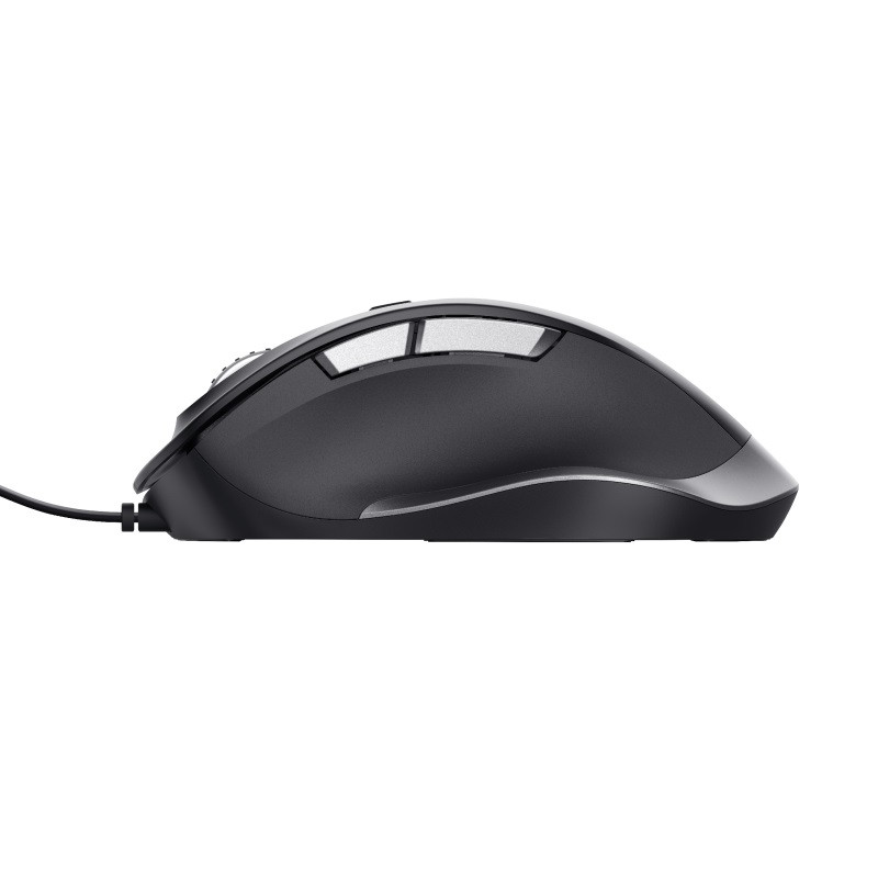 TRUST Fyda/Ergonomická/Optická/Pre pravákov/5 000 DPI/Drôtová USB/Čierna-strieborná
