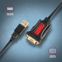 AXAGON ADS-1PSN, USB-A 2.0 - sériový RS-232 DB9-M Prolific adaptér/kábl 1.5m