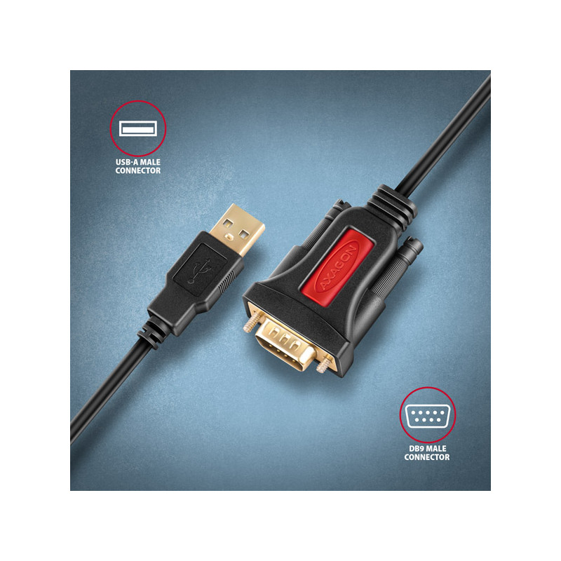 AXAGON ADS-1PSN, USB-A 2.0 - sériový RS-232 DB9-M Prolific adaptér/kábl 1.5m