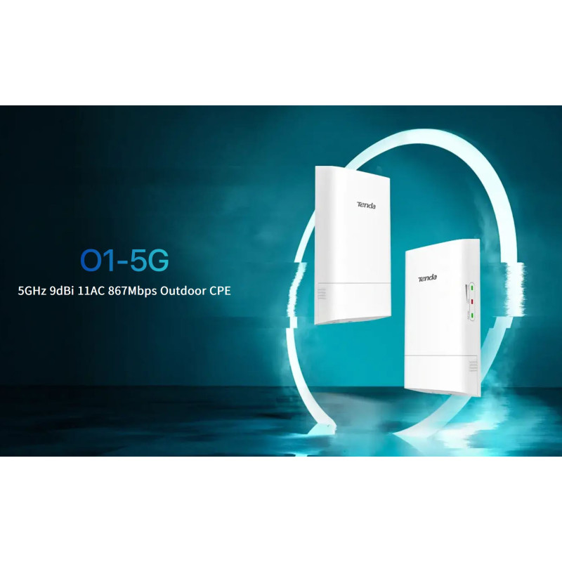 Tenda O1-5G Outdoor CPE 5 GHz WiFi AC900, 867Mb/s, 9 dBi, IP65, pasívna PoE výhybka + adaptér