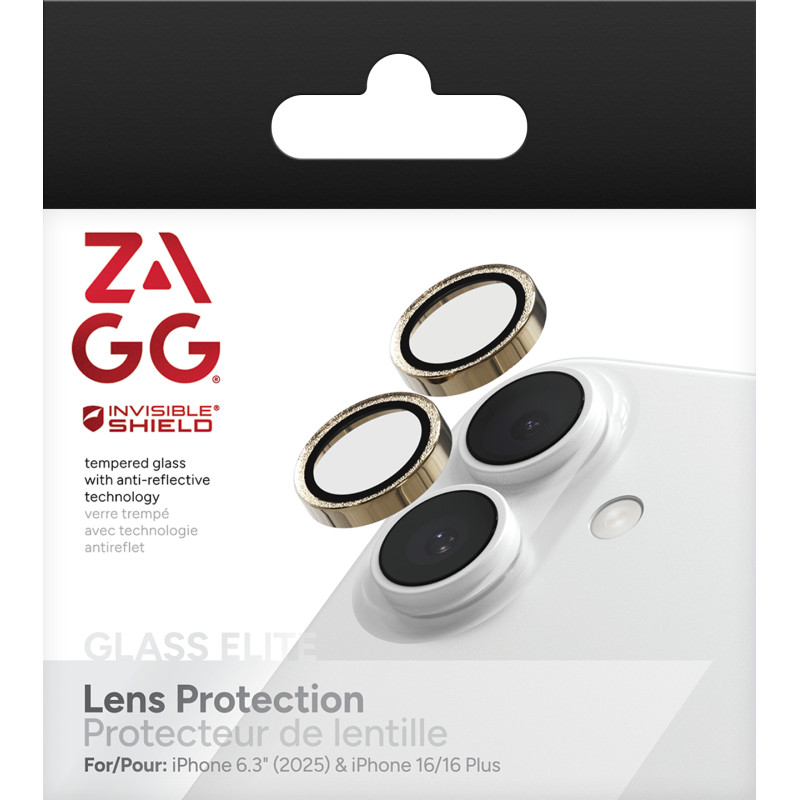ZAGG Ochranná šošovka Premium pre Apple iPhone 17/16/16+ - zlatá trblietka
