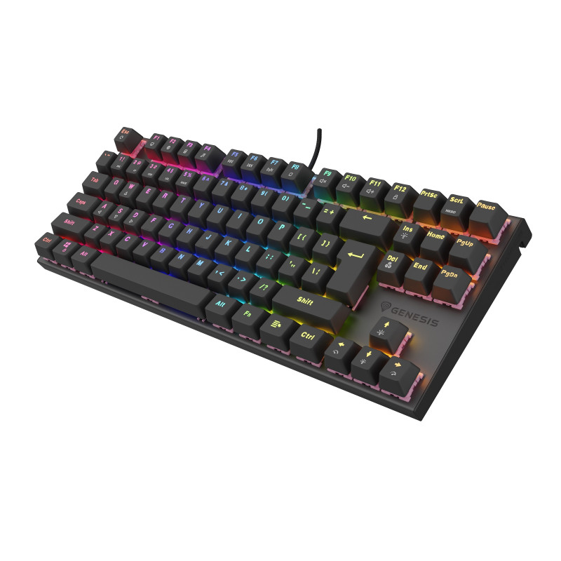 Genesis herná mechanická klávesnica THOR 303/TKL/RGB/Outemu Peach Silent/Drôtová USB/US layout/Čierna