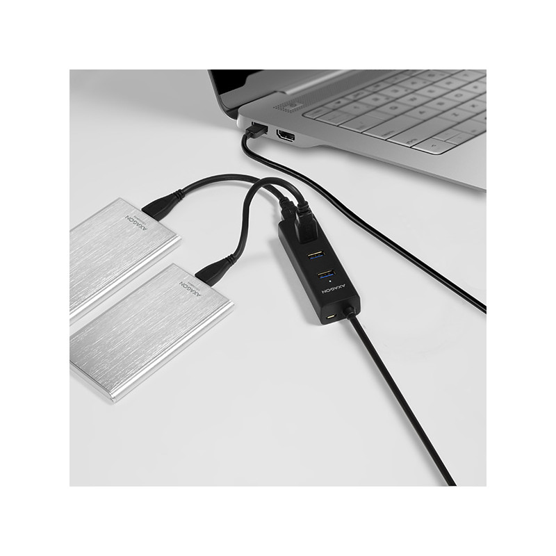 AXAGON HUE-S2BL, 4x USB 3.0 CHARGING húb, micro USB napr. konektor, kábel USB-A 1.2m