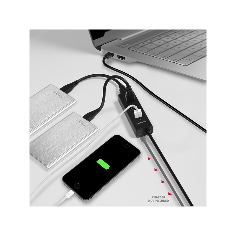 AXAGON HUE-S2BL, 4x USB 3.0 CHARGING húb, micro USB napr. konektor, kábel USB-A 1.2m
