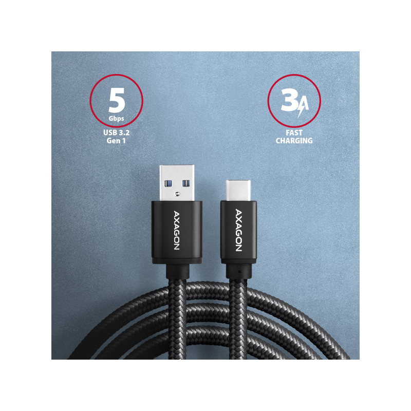 AXAGON BUCM3-AM10AB, SPEED kábel USB-C -- USB-A, 1m, USB 3.2 Gen 1, 3A, ALU, oplet, čierny