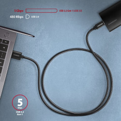 AXAGON BUCM3-AM10AB, SPEED kábel USB-C -- USB-A, 1m, USB 3.2 Gen 1, 3A, ALU, oplet, čierny