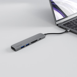 Epico 6v1 hliníkový USB-C 8K húb - šedá