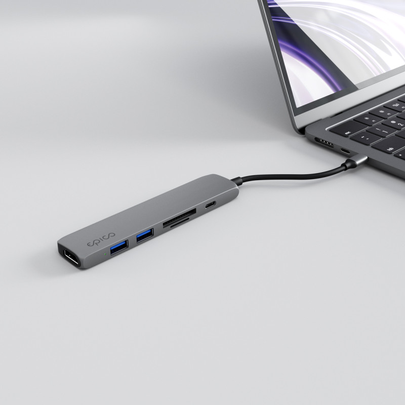 Epico 6v1 hliníkový USB-C 8K húb - šedá