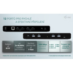 i-tec Universal Dual 4K Display Docking Station, Power Delivery 85W