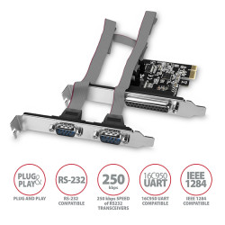 AXAGON PCEA-PSN, PCIe radič - 1x paralelný (LPT) + 2x sériový port (RS232) 250 kbps, vr. LP
