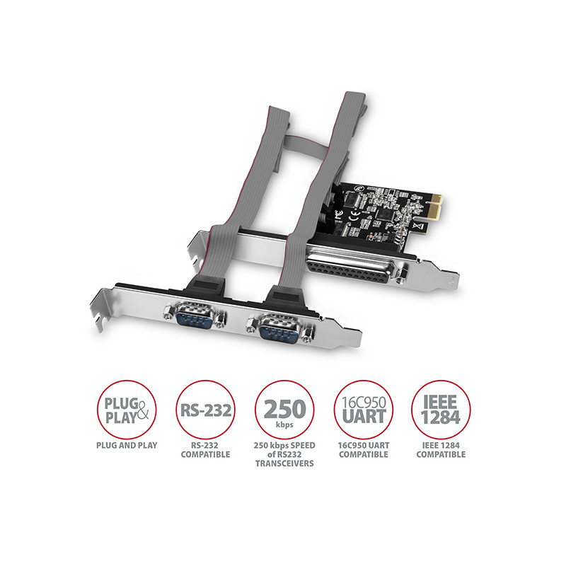 AXAGON PCEA-PSN, PCIe radič - 1x paralelný (LPT) + 2x sériový port (RS232) 250 kbps, vr. LP