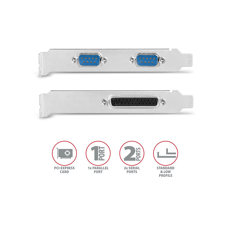 AXAGON PCEA-PSN, PCIe radič - 1x paralelný (LPT) + 2x sériový port (RS232) 250 kbps, vr. LP