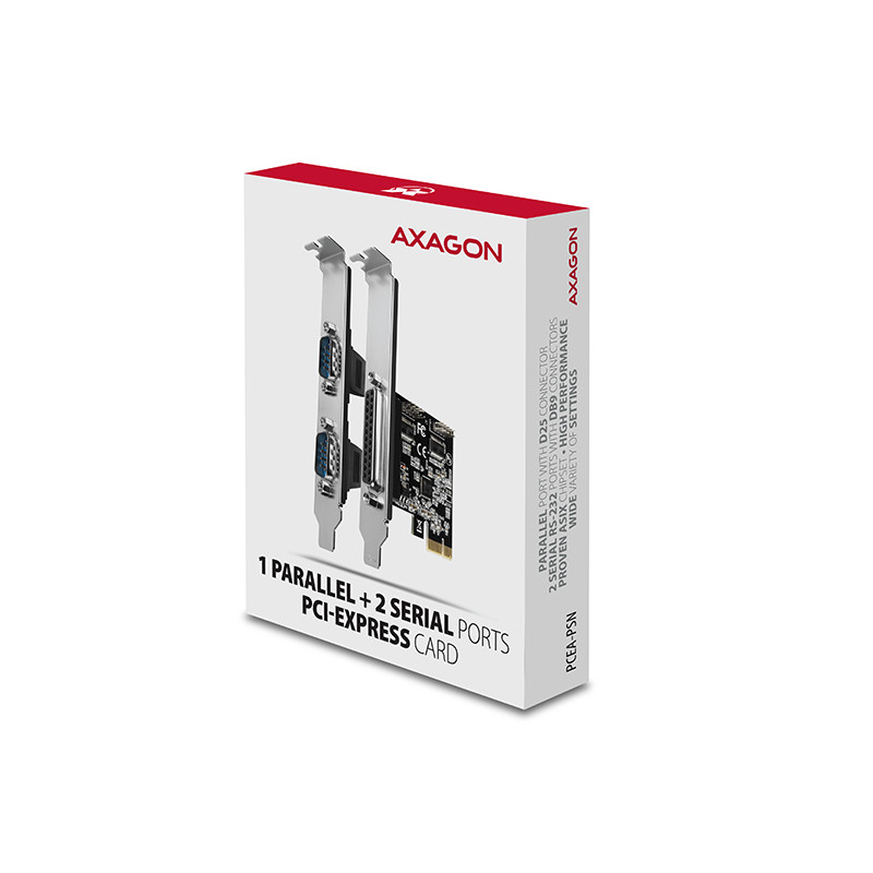 AXAGON PCEA-PSN, PCIe radič - 1x paralelný (LPT) + 2x sériový port (RS232) 250 kbps, vr. LP